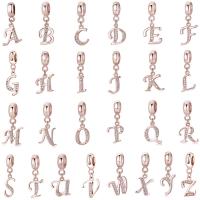 Sterling Silver European Pendants, 925 Sterling Silver, Alphabet Letter, rose gold color plated, DIY & with rhinestone 6-10mm 
