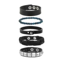 PU Leather Cord Bracelets, with Wax Cord & Glass & Wood & Zinc Alloy, 5 pieces & fashion jewelry & for man Approx 17-18 cm 