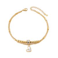 Stainless Steel Anklets Jewelry, Titanium Steel, with White Shell, with 1.97inch extender chain, fashion jewelry & micro pave cubic zirconia & for woman, golden Approx 8.27 Inch 