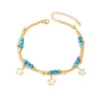 Stainless Steel Anklets Jewelry, Titanium Steel, with turquoise & White Shell, with 1.97inch extender chain, Double Layer & fashion jewelry & for woman, golden Approx 8.27 Inch 
