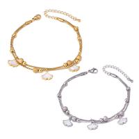 Stainless Steel Anklets Jewelry, Titanium Steel, with White Shell, with 1.97inch extender chain, Double Layer & fashion jewelry & for woman Approx 8.27 Inch 