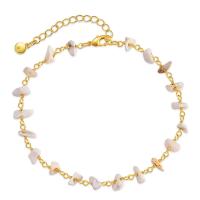 Brass Anklet, with Marble, with 2.36inch extender chain, 18K gold plated, fashion jewelry & for woman, golden Approx 8.66 Inch 