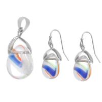Glass Pearl Jewelry Sets, 316 Stainless Steel, pendant & earring, with Glass, 2 pieces & fashion jewelry & for woman, multi-colored 
