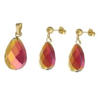 Fashion Stainless Steel Jewelry Sets, 316 Stainless Steel, pendant & earring, colorful plated, 2 pieces & fashion jewelry & for woman, multi-colored 