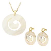 Fashion Stainless Steel Jewelry Sets, 316 Stainless Steel, earring & necklace, with Resin Shell, gold color plated, 2 pieces & fashion jewelry & for woman, two different colored .6 Inch 