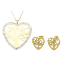 Cubic Zirconia Stainless Steel Jewelry Sets, 316 Stainless Steel, Stud Earring & necklace, Heart, gold color plated, 2 pieces & fashion jewelry & micro pave cubic zirconia & for woman, two different colored .5 Inch 