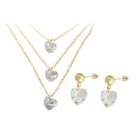 Cubic Zirconia Stainless Steel Jewelry Sets, 316 Stainless Steel, earring & necklace, gold color plated, 2 pieces & fashion jewelry & for woman & with cubic zirconia, two different colored .8 Inch 