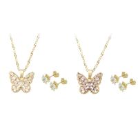 Cubic Zirconia Stainless Steel Jewelry Sets, 316 Stainless Steel, Stud Earring & necklace, Butterfly, gold color plated, 2 pieces & fashion jewelry & micro pave cubic zirconia & for woman .8 Inch 