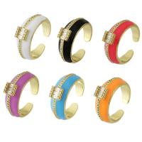 Цирконий Micro Pave Латунь палец кольцо, плакирован золотом, ювелирные изделия моды & инкрустированное микро кубического циркония & Женский & эмаль, Много цветов для выбора, 8.5mm, размер:8.5, продается PC