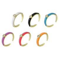 Цирконий Micro Pave Латунь палец кольцо, плакирован золотом, ювелирные изделия моды & инкрустированное микро кубического циркония & Женский & эмаль, Много цветов для выбора, 4mm, размер:8, продается PC