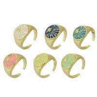 Палец кольцо-латунь, Латунь, плакирован золотом, ювелирные изделия моды & Женский & эмаль, Много цветов для выбора, 14mm, размер:8, продается PC