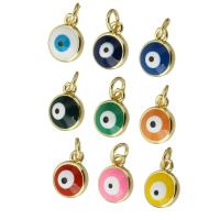 Mode Evil Eye Pendentif, laiton, Rond, Placage de couleur d'or, bijoux de mode & motif de mauvais œil & pour femme & émail, plus de couleurs à choisir Environ 2mm, Vendu par PC
