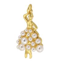 Brass Jewelry Pendants, with Plastic Pearl, gold color plated, fashion jewelry & DIY Approx 3mm 