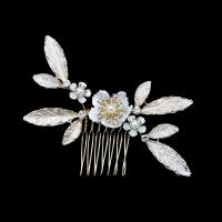 Decorative Hair Combs, Zinc Alloy, with Shell & Plastic Pearl, fashion jewelry & for woman & with rhinestone, golden 