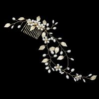 Peignes décoratifs, alliage de zinc, avec perle de plastique, bijoux de mode & pour femme, doré, 220mm, Vendu par PC
