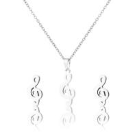 Fashion Stainless Steel Jewelry Sets, 304 Stainless Steel, Stud Earring & necklace, Music Note, 2 pieces & fashion jewelry & for woman, silver color Approx 17.72 Inch 