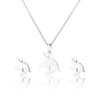 Fashion Stainless Steel Jewelry Sets, 304 Stainless Steel, Stud Earring & necklace, Unicorn, 2 pieces & fashion jewelry & for woman, silver color Approx 17.72 Inch 