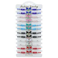 Zinc Alloy Crystal Bracelets, Knot Cord, with Crystal & Zinc Alloy, Butterfly, handmade, 12 pieces & Bohemian style & adjustable & enamel, mixed colors Approx 7-28 cm 