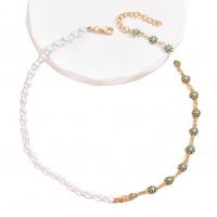 Collar de perlas de plástico, Perlas plásticas, con aleación de zinc, con 5cm extender cadena, Flor, chapado en color dorado, para mujer & esmalte, longitud:40 cm, Vendido por UD