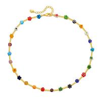 Lampwork Jewelry Necklace, Brass, with Lampwork, with 2.36inch extender chain, 18K gold plated, fashion jewelry & for woman Approx 14.96 Inch 