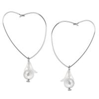 Stainless Steel Drop Earring, 316 Stainless Steel, with ABS Plastic Pearl & Plastic, Vacuum Ion Plating, fashion jewelry & for woman, silver color, 56mm 