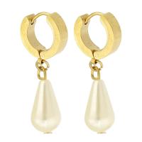 Stainless Steel Drop Earring, 316 Stainless Steel, with ABS Plastic Pearl, Vacuum Ion Plating, fashion jewelry & for woman, two different colored, 35mm 