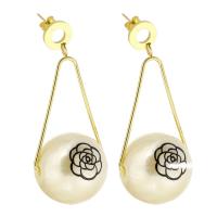 Stainless Steel Drop Earring, 316 Stainless Steel, with ABS Plastic Pearl, Vacuum Ion Plating, fashion jewelry & for woman, two different colored, 62mm 