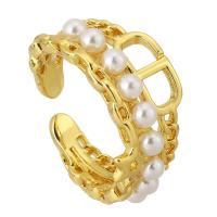 Палец кольцо-латунь, Латунь, с Пластиковая жемчужина, плакирован золотом, ювелирные изделия моды & Женский, размер:6, продается PC