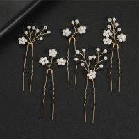 Hair Stick, Zinc Alloy, with Plastic Pearl, 5 pieces & fashion jewelry & for woman, golden 