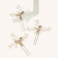 Hair Stick, Zinc Alloy, three pieces & for woman & with rhinestone, golden 