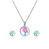 Fashion Stainless Steel Jewelry Sets, 304 Stainless Steel, Stud Earring & necklace, 2 pieces & fashion jewelry & for woman, multi-colored Approx 17.72 Inch 