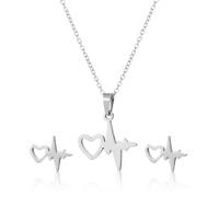 Fashion Stainless Steel Jewelry Sets, 304 Stainless Steel, Stud Earring & necklace, Electrocardiographic, 2 pieces & fashion jewelry & for woman, silver color Approx 17.72 Inch 