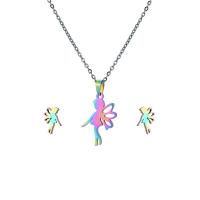 Fashion Stainless Steel Jewelry Sets, 304 Stainless Steel, Stud Earring & necklace, Angel, 2 pieces & fashion jewelry & for woman, multi-colored Approx 17.72 Inch 