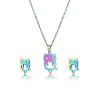 Fashion Stainless Steel Jewelry Sets, 304 Stainless Steel, Stud Earring & necklace, Owl, 2 pieces & fashion jewelry & for woman, multi-colored Approx 17.72 Inch 