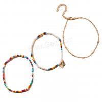 Fashion Jewelry Anklet, Seedbead, with Zinc Alloy, Butterfly, gold color plated, three pieces & Bohemian style & for woman, multi-colored 