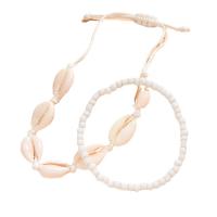 Freshwater Shell Bracelet, with Glass Beads, 2 pieces & Bohemian style, white 