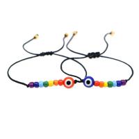 Evil Eye Jewelry Bracelet, Wax Cord, with Glass Beads, painted, 2 pieces & Unisex Approx 16-28 cm 