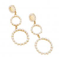 Kunststoff Perle Zink Legierung Ohrring, Zinklegierung, mit Kunststoff Perlen, Kreisring, goldfarben plattiert, für Frau & hohl, 30x80mm, verkauft von Paar