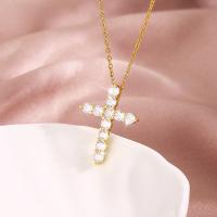 Stainless Steel Jewelry Necklace, 304 Stainless Steel, with 2.36inch extender chain, Cross, Vacuum Ion Plating, fashion jewelry & for woman & with rhinestone, golden Approx 16.34 Inch 