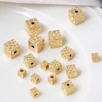 Brass Jewelry Beads, Cube, 18K gold plated, DIY golden 