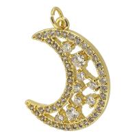 Befestigter Zirkonia Messing Anhänger, Mond, goldfarben plattiert, Modeschmuck & DIY & Micro pave Zirkonia, goldfarben, 20x26x3mm, Bohrung:ca. 3.5mm, verkauft von PC