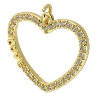 Cubic Zirconia Micro Pave Brass Pendant, Heart, gold color plated, fashion jewelry & DIY & micro pave cubic zirconia, golden Approx 3.5mm 