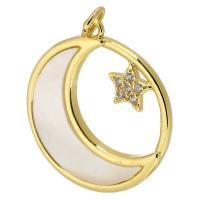 Cubique Pendentif en laiton zircon pavent, avec coquille blanche, Rond, Placage de couleur d'or, bijoux de mode & DIY & pavé de micro zircon, deux couleurs différentes Environ 3mm, Vendu par PC