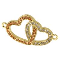 Cubic Zirconia Micro Pave Brass Connector, Heart, gold color plated, fashion jewelry & DIY & micro pave cubic zirconia, two different colored Approx 1.5mm 