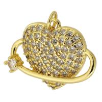 Cubic Zirconia Micro Pave Brass Pendant, Heart, gold color plated, fashion jewelry & DIY & micro pave cubic zirconia, two different colored Approx 3mm 