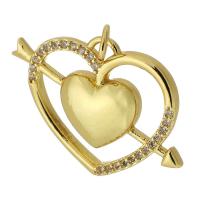 Cubic Zirconia Micro Pave Brass Pendant, Heart, gold color plated, fashion jewelry & DIY & micro pave cubic zirconia, golden Approx 3mm 