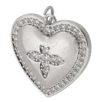 Cubic Zirconia Micro Pave Brass Pendant, Heart, silver color plated, fashion jewelry & DIY & micro pave cubic zirconia, silver color 