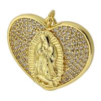 Cubic Zirconia Micro Pave Brass Pendant, Heart, gold color plated, fashion jewelry & DIY & micro pave cubic zirconia, golden Approx 3mm 