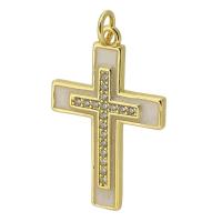 Cubic Zirconia Micro Pave Brass Pendant, Cross, gold color plated, fashion jewelry & DIY & micro pave cubic zirconia & enamel, golden Approx 3mm 