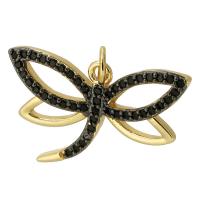 Befestigter Zirkonia Messing Anhänger, Libelle, goldfarben plattiert, Modeschmuck & DIY & Micro pave Zirkonia & Emaille, zwei verschiedenfarbige, 23x15x2mm, Bohrung:ca. 3mm, verkauft von PC